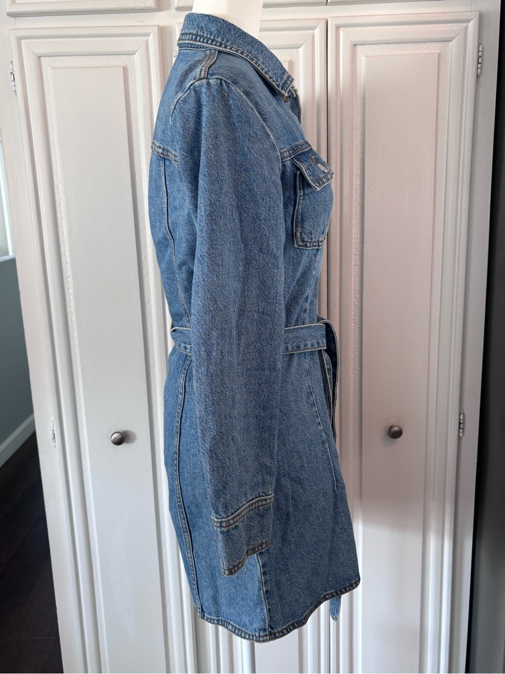 Zara Light Blue Denim Shirt Dress with Logo Tag sz S - Picture 7 of 13